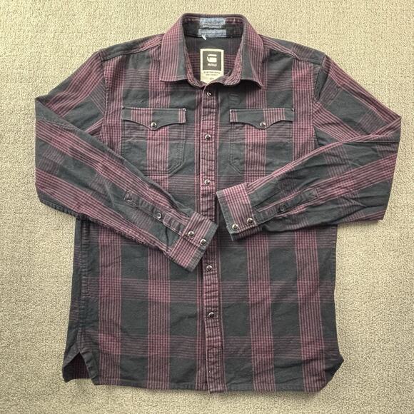G Star Raw Shirt Adult Size Large Plaid Pearl Snap Button Up Heavyweight Casual - Picture 1 of 14